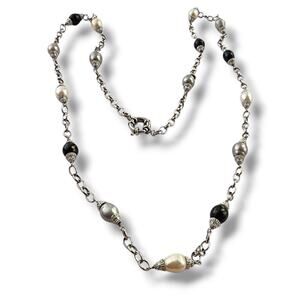 CGI CN Necklace Black White Gray Stainless Steel Cultured Pearls HSN 36" long